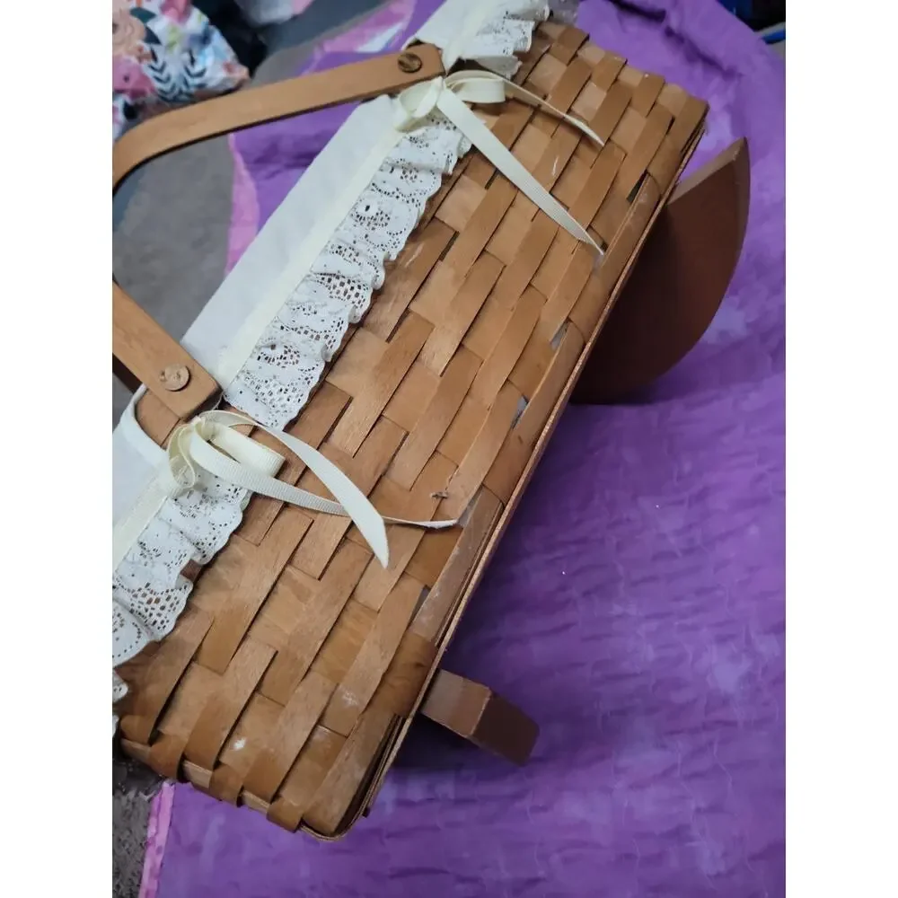 VINTAGE Longaberger Basket Doll Rocking Cradle 1991 with Handles 13